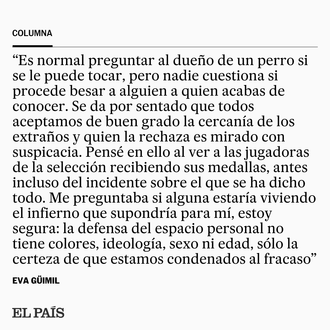 COLUMNA | "Es normal preguntar al dueño de un perro si se le puede tocar, pero nadie se cuestiona si procede besar a alguien a quien acabas de conocer. Se da por sentado. Y quien la rechaza es mirado con suspicacia". Por Eva Güimil tinyurl.com/dx54bu4z