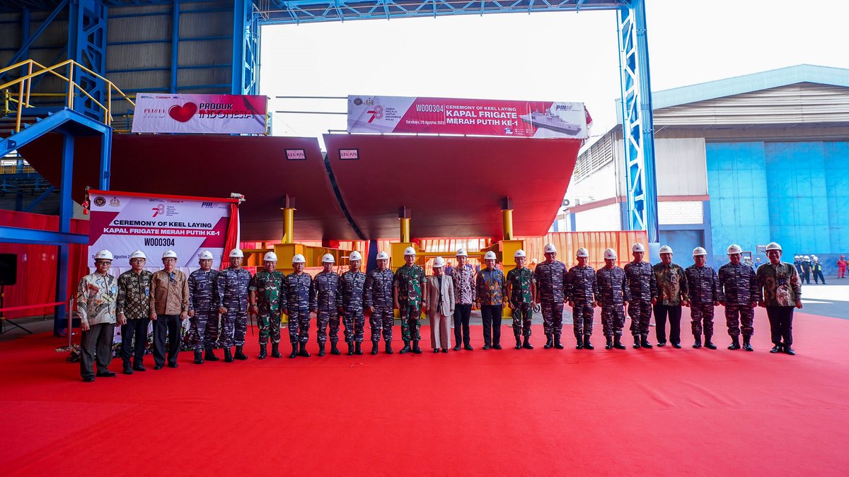 Babcockplc's tweet photo. We were delighted to join PT PAL in Indonesia at the keel laying ceremony for the first of two new frigates for the Indonesian Navy, which are based on our Arrowhead 140 design. Working with PT PAL, we are sharing our engineering know-how and ship-build experience. https://t.co/khN4kPaitG