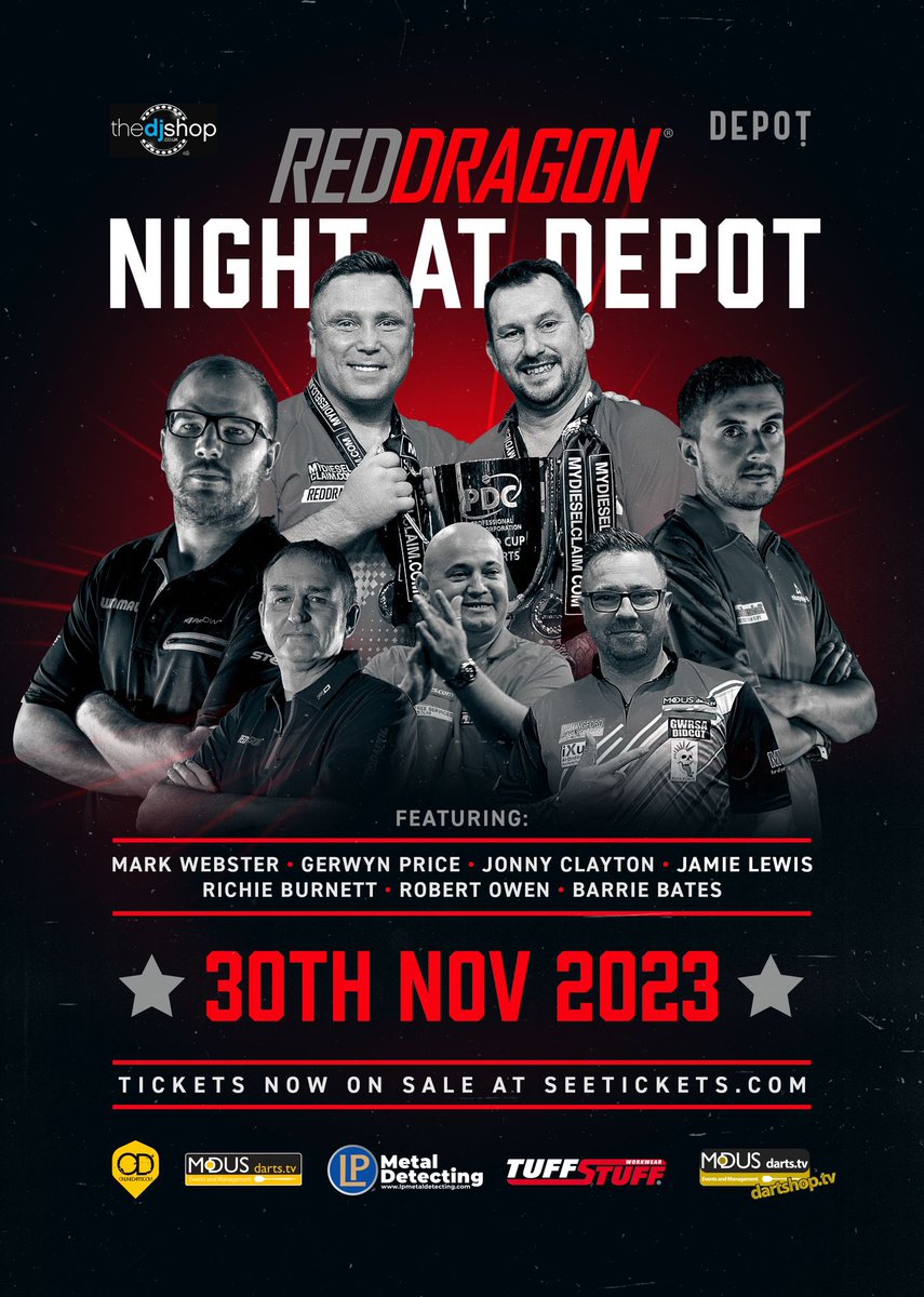Will be a fantastic evening this one, Looking forward to Celebrating Welsh darts like no other 🏴󠁧󠁢󠁷󠁬󠁳󠁿🏴󠁧󠁢󠁷󠁬󠁳󠁿 

Book here 🎫 👉🏻 bit.ly/DEPOT2023
📆 30th November
🏟 Depot Cardiff

<a href="/reddragondarts/">Red Dragon Darts</a> <a href="/ModusDarts180/">MODUS Sports</a> 
<a href="/DepotCardiff/">DEPOT</a>