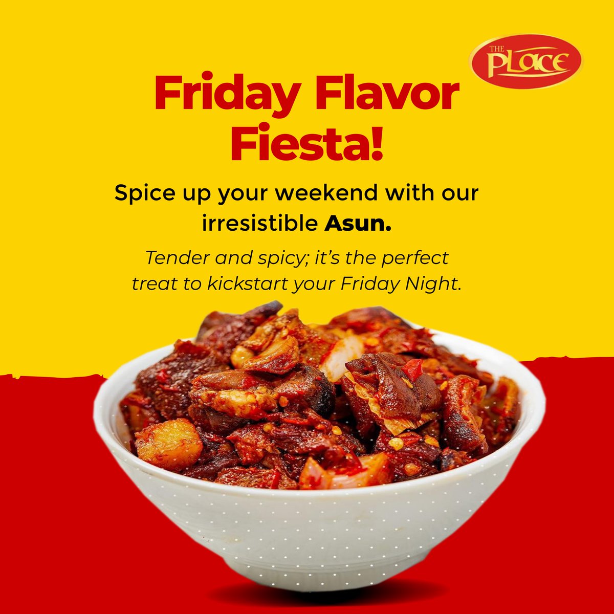 theplacefood_ng's tweet photo. Friday Flavor Fiesta! 🔥 

Spice up your weekend with our irresistible Asun. 

🌶️ Tender and spicy; it's the perfect treat to kickstart your Friday night. 

Get ready to indulge in a sensational culinary experience! 🍽️

 #FridayFlavor #WeekendSpice #AsunDelight #FoodieFiesta #TastyTreats #FlavorfulFriday #SpiceUpYourLife #theplace