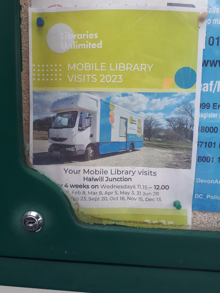 west_devon_info's tweet photo. I snapped some pictures of two #Halwill Parish Council noticeboards this morning 👇
The Devon Mobile Library service that is currently "bringing books to you" in rural areas is under threat:
https://t.co/EqPPsnR47S
#SaveDevonsMobileLibraries!
Cc: @DevonCC @DevonMobileLibs https://t.co/Xk4KsBMBSl