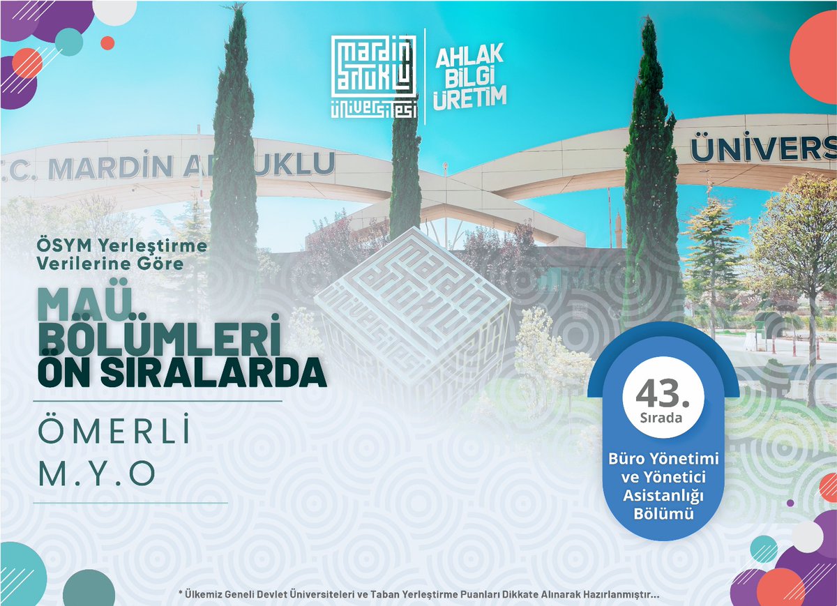 Ömerli ilçemizde açmış olduğumuz Ömerli Meslek Yüksekokulumuz bünyesinde öğrenci yetiştiren #BüroYönetimiVeYöneticiAsistanlığı Bölümü 114 Üniversite arasında 4⃣3⃣.olarak 2023 YKS yerleştirme sıralamasında önemli bir sırada yer aldı. 
👏👏👏<a href="/omerlimyo/">MAÜ Ömerli Meslek Yüksekokulu</a>
<a href="/erolozvar/">Erol Özvar</a>
<a href="/ibrahimozcosar/">ibrahim özcoşar</a>