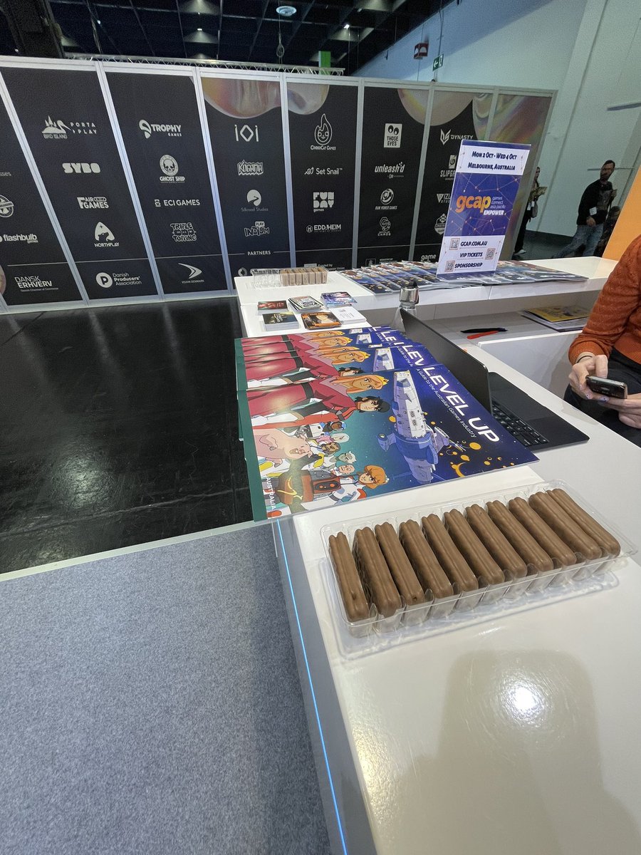 JensSchroeder's tweet photo. Last day of @gamescom Visit us at the Aussie stand in hall 3.2 and grab a TimTam and a Level Up! brochure #gdaygamescom https://t.co/dU3RmKdAmL