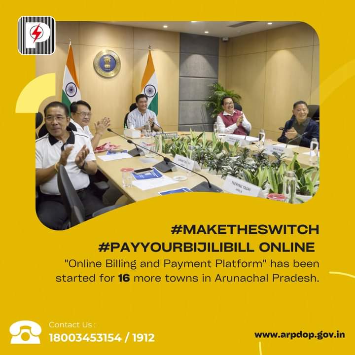 doparunachal's tweet photo. Dear Consumer,

The "Online Billing and Payment Platform" for 16 more towns in Arunachal Pradesh has been started. Start paying your #Bijlibills online from the comfort of your home.

For queries, dial: 18003453154 / 1912
Or visit us: https://t.co/YW5o6Bk7kM

#PayYourBijiliBill https://t.co/dy8z5diuHs