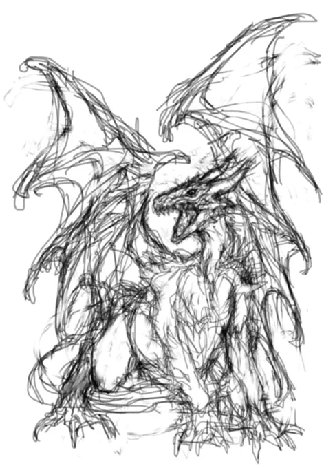 MM card用のドラゴン、ガーゴイル、オーガなどのラフ。ドラゴンはかなりバリエーションを描いてます。Dragon,Gargoyle and Ogre rough sketches for MM monster#illustration #イラストレーション #HitoshiYoneda #米田仁士 