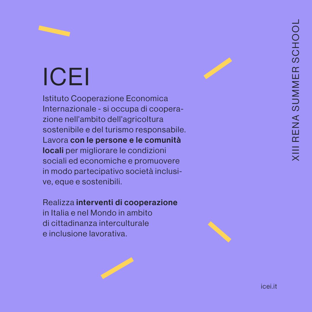 Tra le organizzazioni che hanno scelto di supportare la 𝗫𝗜𝗜𝗜 𝗥𝗲𝗻𝗮 𝗦𝘂𝗺𝗺𝗲𝗿 𝗦𝗰𝗵𝗼𝗼𝗹 ringraziamo 𝗜𝗖𝗘𝗜 - Istituto Cooperazione Economica Internazionale. Per saperne di più 👉 icei.it #progettorena #RenaSummerSchool