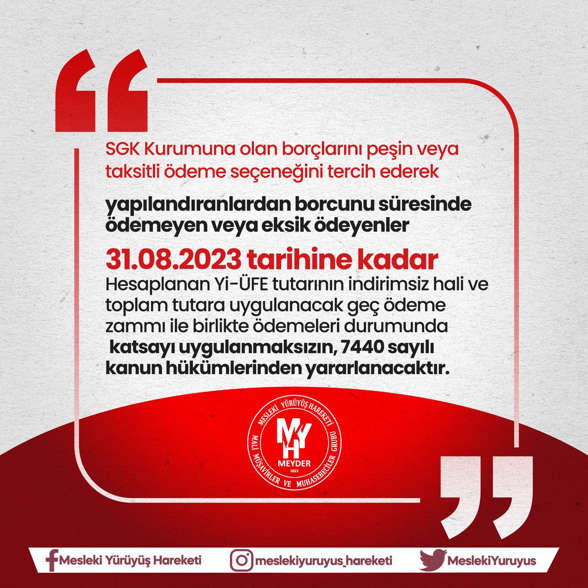 Sgk Kurumuna olan borçlarını peşin veya taksitli ödeme seçeneğini tercih ederek yapılandırma borcunu süresinde ödemeyen veya eksik ödeyenler için som tarih 31.08.2023 #mehmetsimsek #MerkezBankası #TCMB #Sgk #enflasyon