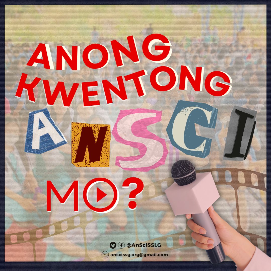 AnSciSSLG's tweet photo. 𝗔𝗡𝗢𝗡𝗚 𝗞𝗪𝗘𝗡𝗧𝗢𝗡𝗚 𝗔𝗡𝗦𝗖𝗜 𝗠𝗢?🙋🗣️

Hey! Ka-AnScian, do you have fun-tastic POVs and a pounding, exciting story to unfold? Spill the tea na yan🍵

#ACNSTHS
#KwentongAnSci
#AimHighDreamHigh https://t.co/C4BL2oWHrk