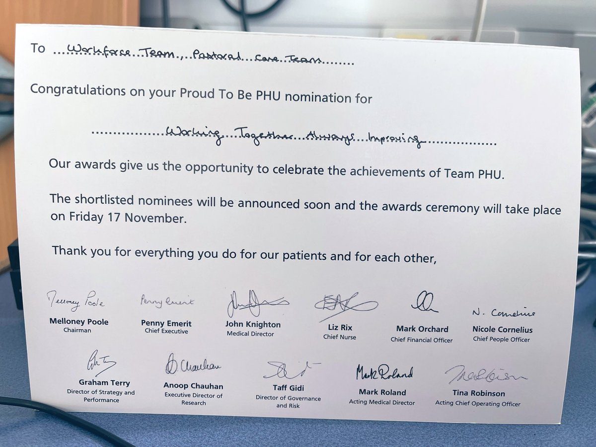PhuWorkforce's tweet photo. 🌟Ending the week on a high note🏆 Thrilled for our team to be nominated for the #ProudToBePHU award,celebrating our teamwork and commitment to continuous improvement👏#TeamWork @LizRix_PHU @anntham34 @fjw2810 @SueWierzbicki @PHU_NHS https://t.co/3Z5u09qGWz