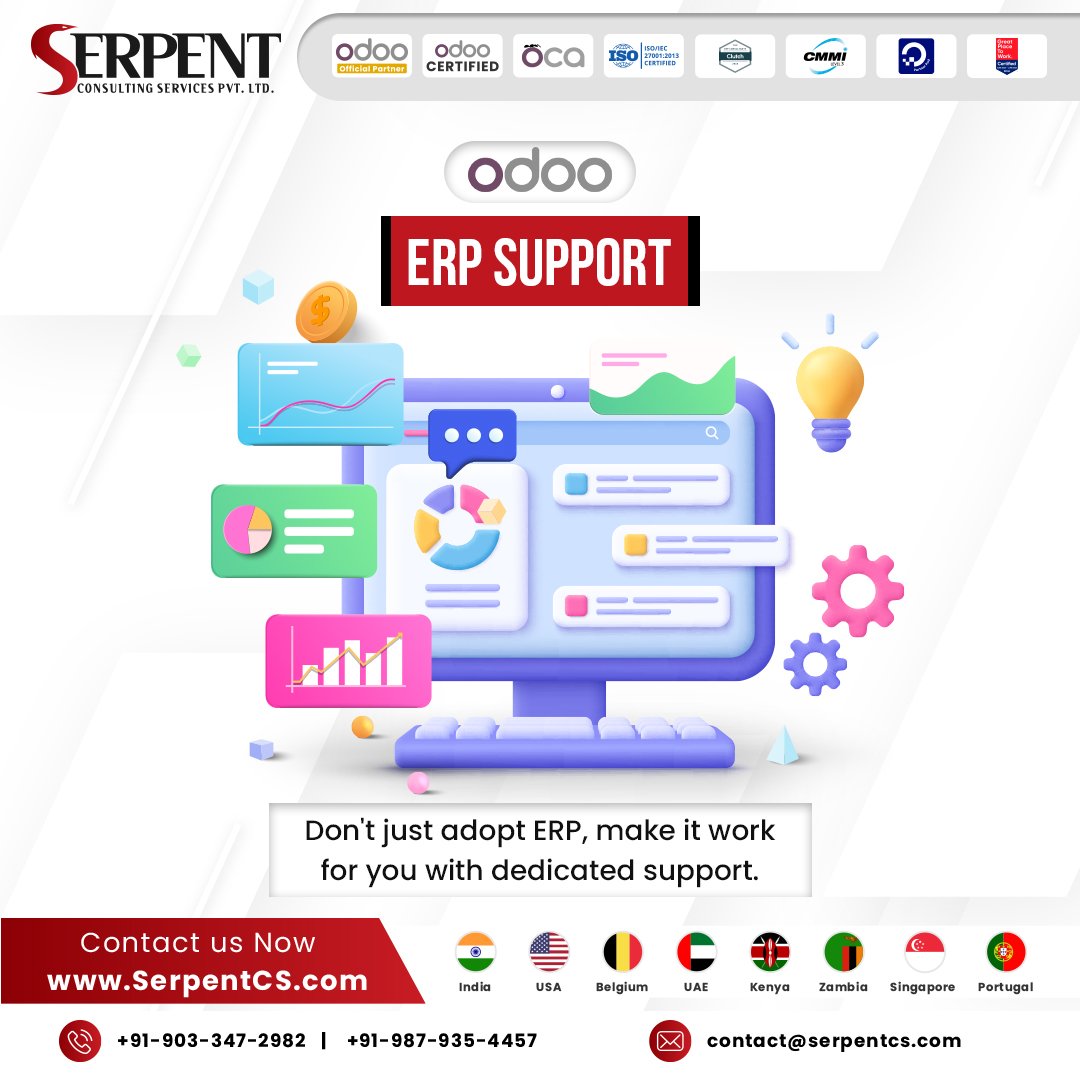 Don't just adopt #ERP, make it work for you with dedicated support.

Whether you're confronted with technical difficulties, encountering complexities in customization, we are here to guide you.

🌐Website: bit.ly/services-odoo-…

#odoo #erpsupport #erpconsulting #serpentcs