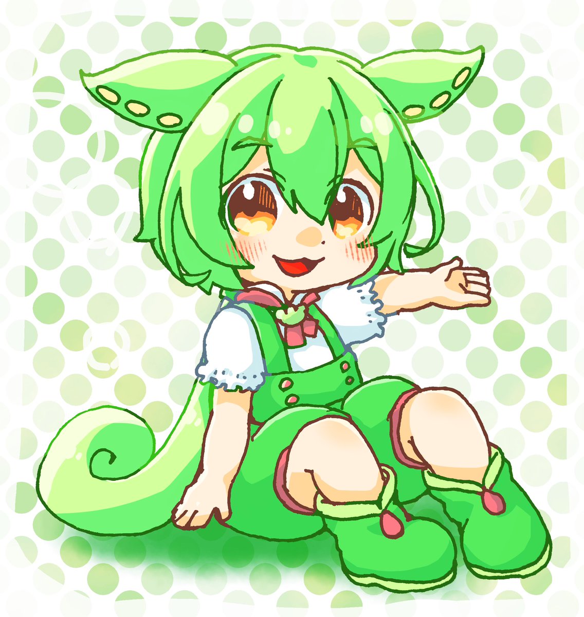 1girl solo green hair sitting smile open mouth green footwear  illustration images