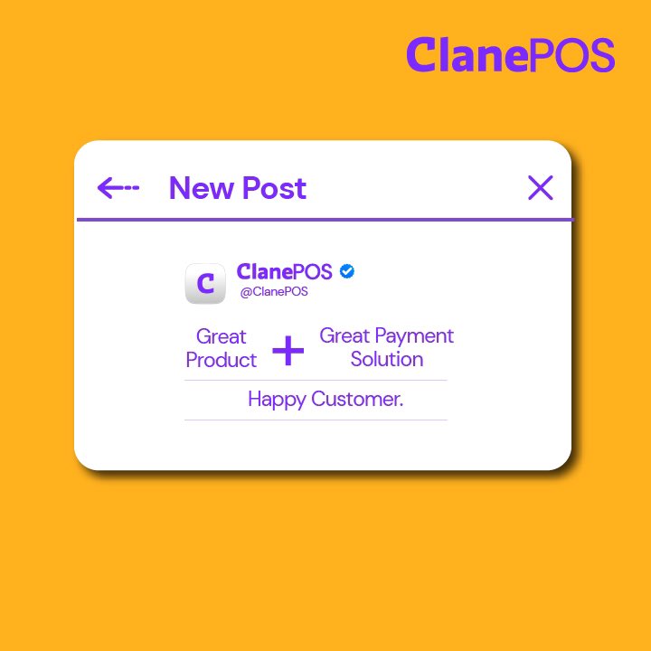 ClaneNigeria's tweet photo. When you combine a remarkable product with a seamless payment solution like ClanePOS, you create the perfect recipe for happy customers.
Experience the joy of smooth transactions and delighted customers with ClanePOS.
#CustomerSatisfaction #SeamlessPayments #ClanePOS https://t.co/2YvYmHnbVw