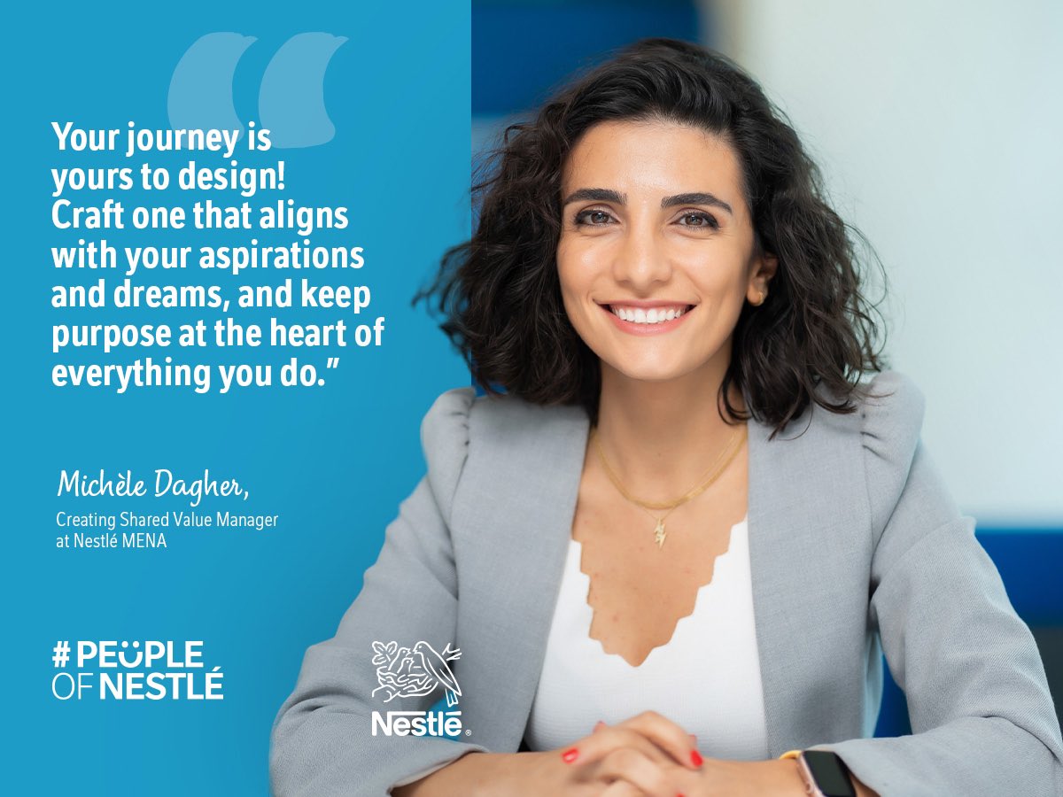"Keep purpose at the heart of everything you do!" 
A very inspiring piece of advice shared by Michéle Dagher, our Creating Shared Value Manager at Nestlé MENA. 
In what ways do you stay connected to your personal or professional purpose? Share your insights with us! 💡