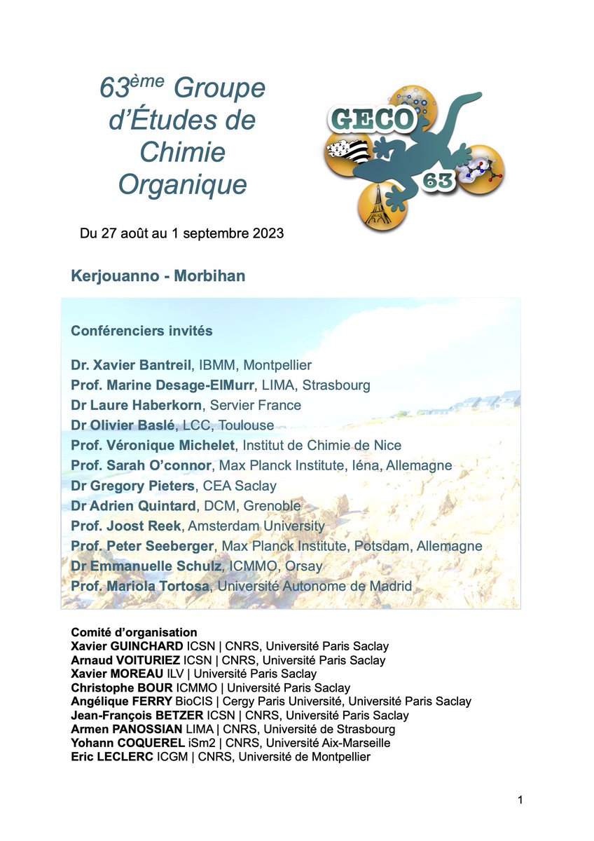Le GECO 63 débutera ce dimanche 27 août 2023 à Kerjouanno dans le Morbihan. Le programme est disponible sur le site : geco63.sciencesconf.org @GECO_Congress