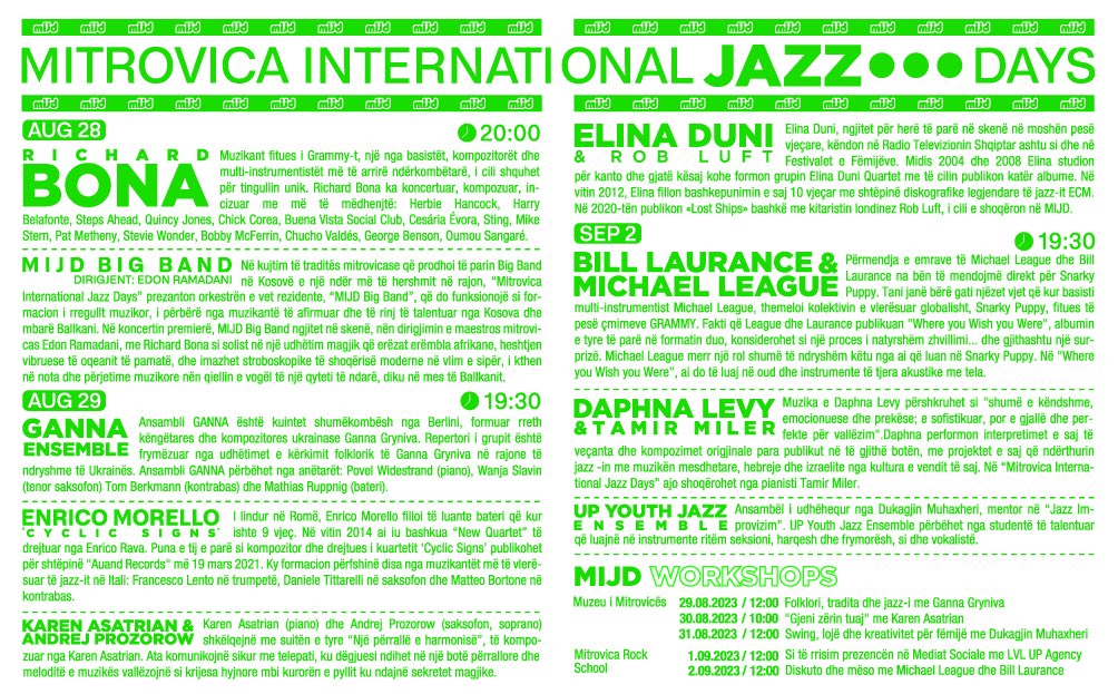Get ready to groove, connect, and celebrate as we unveil a lineup of electrifying performances, enlightening workshops, and unforgettable moments. 🎷🎺🎸🥁🎶💚