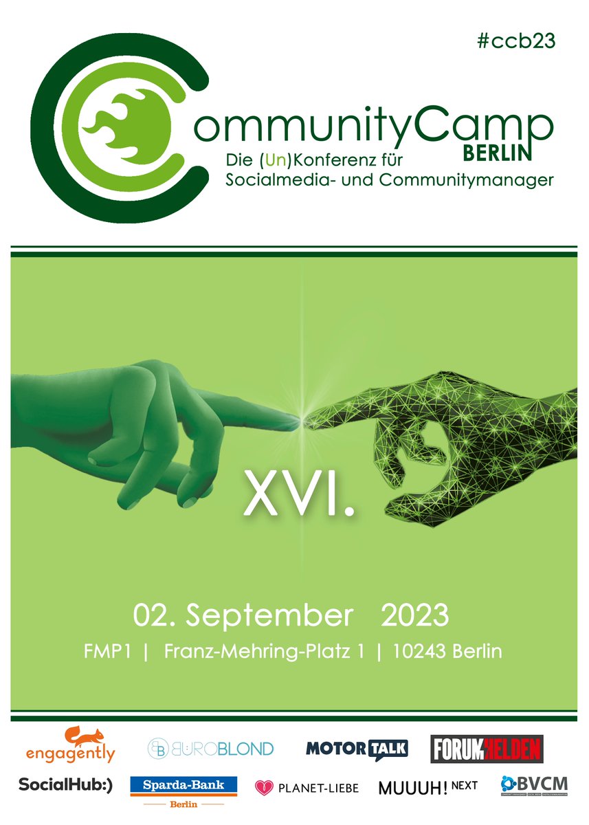 Wenn du am 02.09.23 dieses Plakat siehst, bist du richtig. Wir freuen uns auf dich! Und für Kurzentschlossene gibt es noch einige wenige #ccb23 Resttickets. 
communitycamp.berlin/tickets/