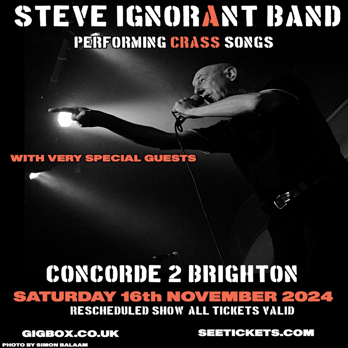 steveigs's tweet photo. ANNOUNCEMENT
Unfortunately due to unforeseen circumstances we will have to reschedule the January gig at CONCORDE 2 in Brighton to 16th November 2024.
 
Ticket link: https://t.co/1l5eNCyngJ
 #jspromotions #steveignorant #CRASS https://t.co/mdsRcNyxXd