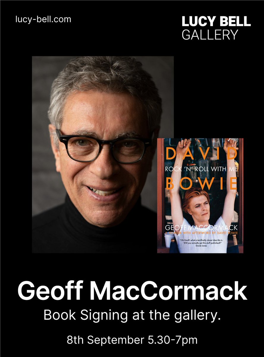 LucyBellGAL's tweet photo. Book signing with Geoff MacCormack #warrenpeace will be signing his new book #DavidBowie #RockNRollWithMe on 8th September from 5,30-7pm to reserve your signed copy please email the gallery@gmail.com. Signed books £30. #lucybellgallery https://t.co/7fa1xYyU7u