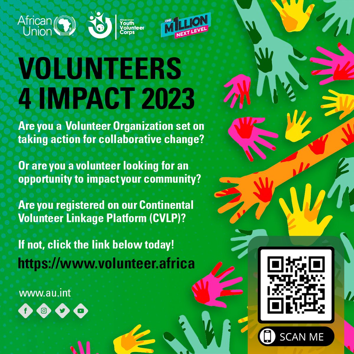 AUYouthProgram's tweet photo. Volunteerism is an instrument for youth empowerment and a catalyst for Africa's development! Scan the QR code or click the link below to visit our Continental Volunteer Linkage Platform, register, and stay informed about opportunities!
https://t.co/K5ubzipjwg
#Volunteerism4Impact https://t.co/OUqSTbreJQ