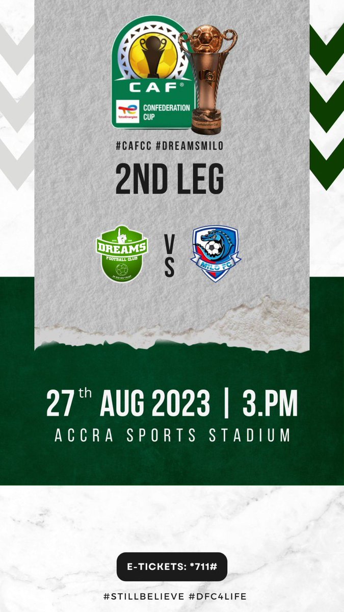 DreamsFootballC's tweet photo. SEE YOU ON SUNDAY!!!! 🇬🇭⚽️ 

#CAFCC #DreamsMilo #StillBelieve☝🏾💚 | #IGWT | #DFC4LIFE https://t.co/hsfqs4yf2l