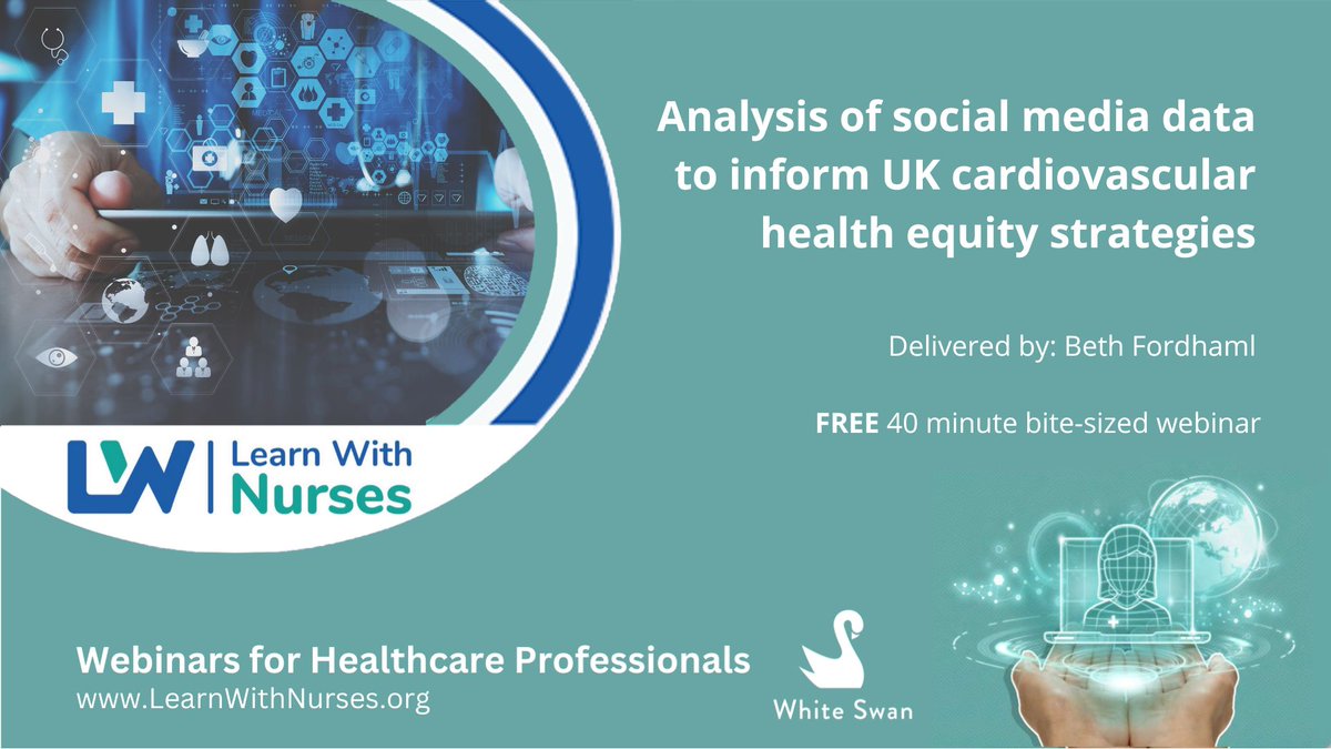 🗓️28.9.23⏰7pm
🫀Analysis of #socialmedia data to inform UK #cardiovascular #healthequity strategies
📢@WhiteSwan4Good
🎓Certificate via @‌MedAllApp
🩺Open to all #HCPs
🆓learnwithnurses.org/event/analysis…
#socialdata #patientcentricity #ZeroCVD
@weparamedics
@‌westudentnurse
@weahps