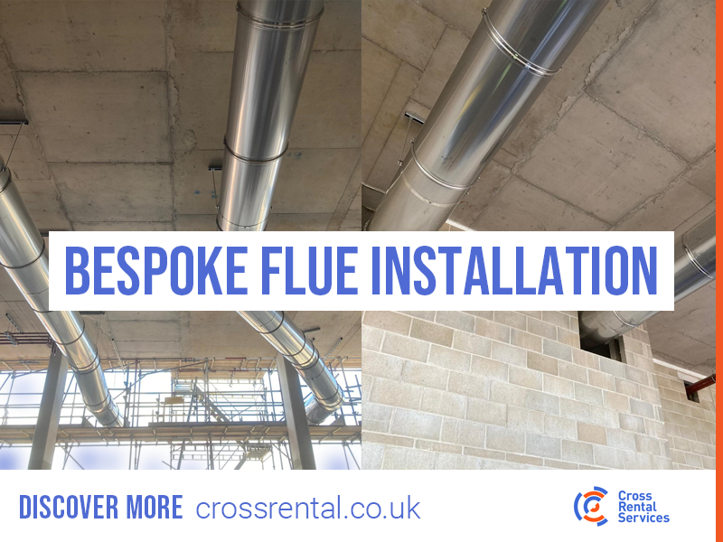 RentalCross's tweet photo. Bespoke #flue installation to comply with current Clean Air Act legislation. This recent installation on a London #construction site ran from our #600kW #boiler located inside to an outside area. Call Cross Rental Services today, T: 0808 169 1919, https://t.co/n8kCVZuV4O https://t.co/k5beyqvPfh