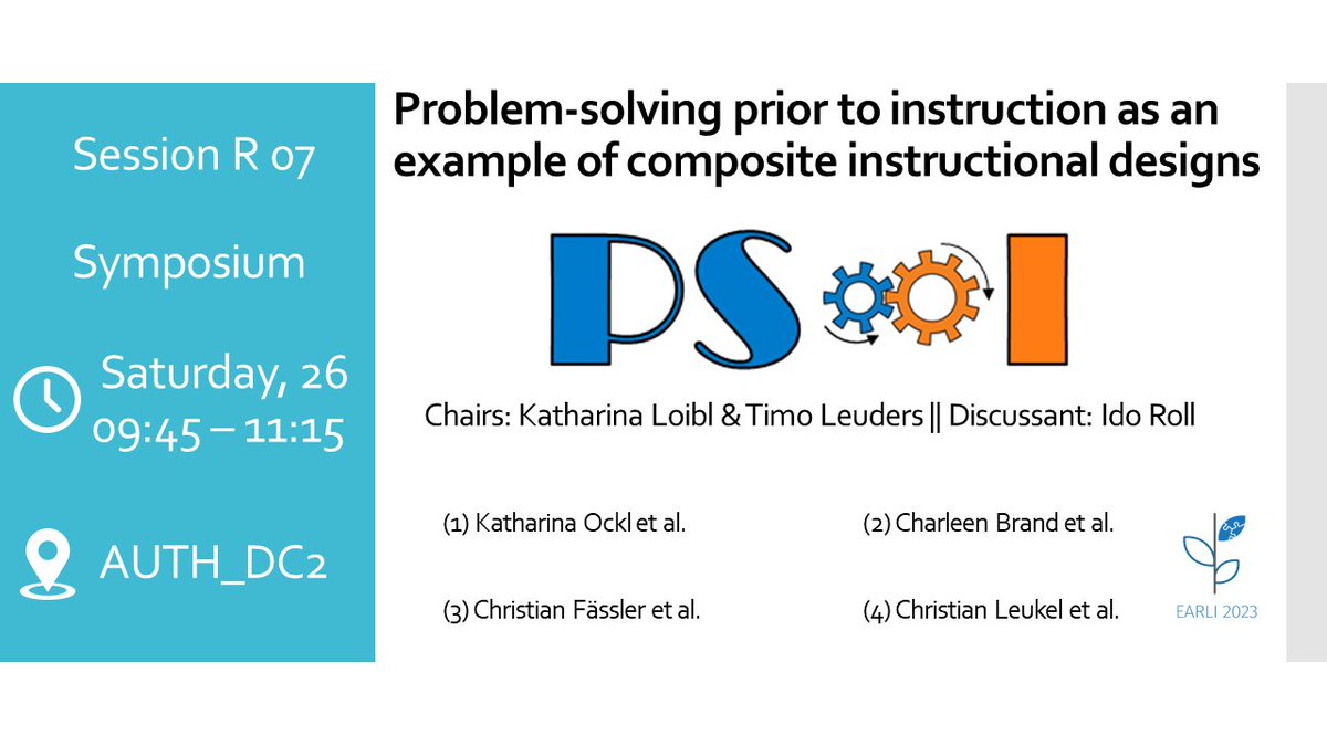 charleen_brand's tweet image. Come to our symposium on Problem-solving prior to instruction tomorrow at 09:45am (you can even sleep in after the conference dinner!) to learn more about how students learn productively from failure ✨ #learningfromerrors #productivefailure @EARLI2023 #EARLI2023 #JURE2023