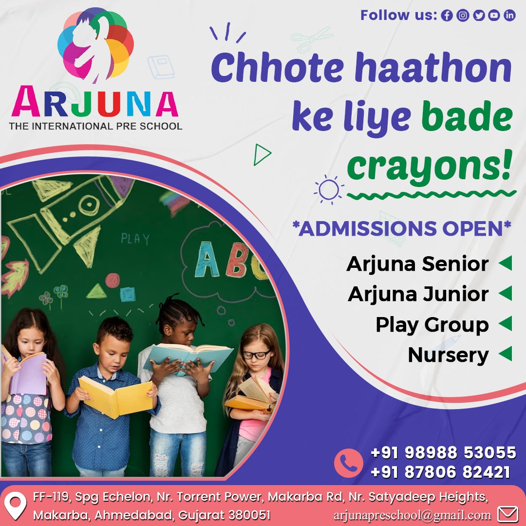 𝐂𝐡𝐡𝐨𝐭𝐞 𝐡𝐚𝐚𝐭𝐡𝐨𝐧 𝐤𝐞 𝐥𝐢𝐲𝐞 𝐛𝐚𝐝𝐞 𝐜𝐫𝐚𝐲𝐨𝐧𝐬!

𝑨𝑫𝑴𝑰𝑺𝑺𝑰𝑶𝑵𝑺 𝑶𝑷𝑬𝑵
Arjuna Senior
Arjuna Junior
Play Group
Nursery

𝑹𝑬𝑮𝑰𝑺𝑻𝑹𝑨𝑻𝑰𝑶𝑵 𝑵𝑶𝑾 𝑻𝑶𝑫𝑨𝒀
9898853055

#arjuna #arjunapreschool #admissions #schooladmissions2023_24 #playgroup #india