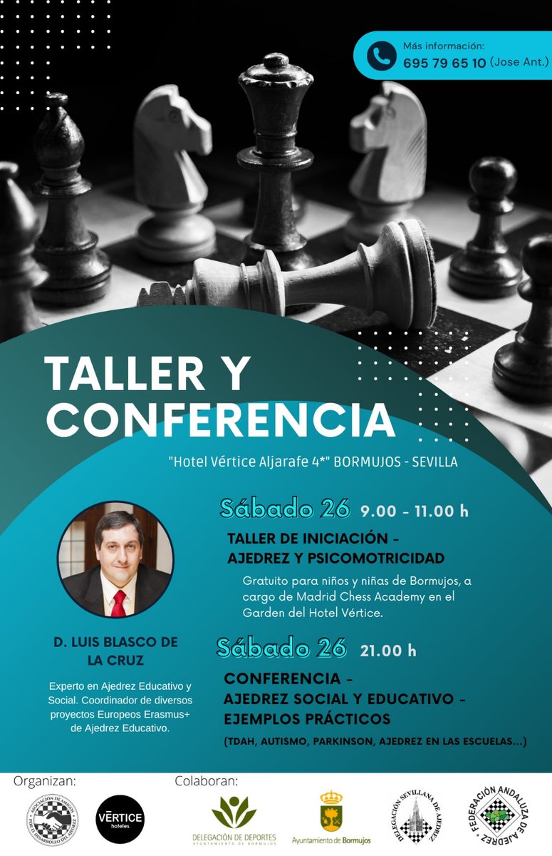 Mañana en Bormujos(Sevilla) el experto en #ajedrezeducativo <a href="/LuisBlascocruz/">Luis Blasco de la Cruz</a> hablara entre otros proyectos, de <a href="/castleprojectEU/">Castle Project</a> . Ojala podamos hacerlo también en <a href="/ComunidadMadrid/">Comunidad de Madrid</a>