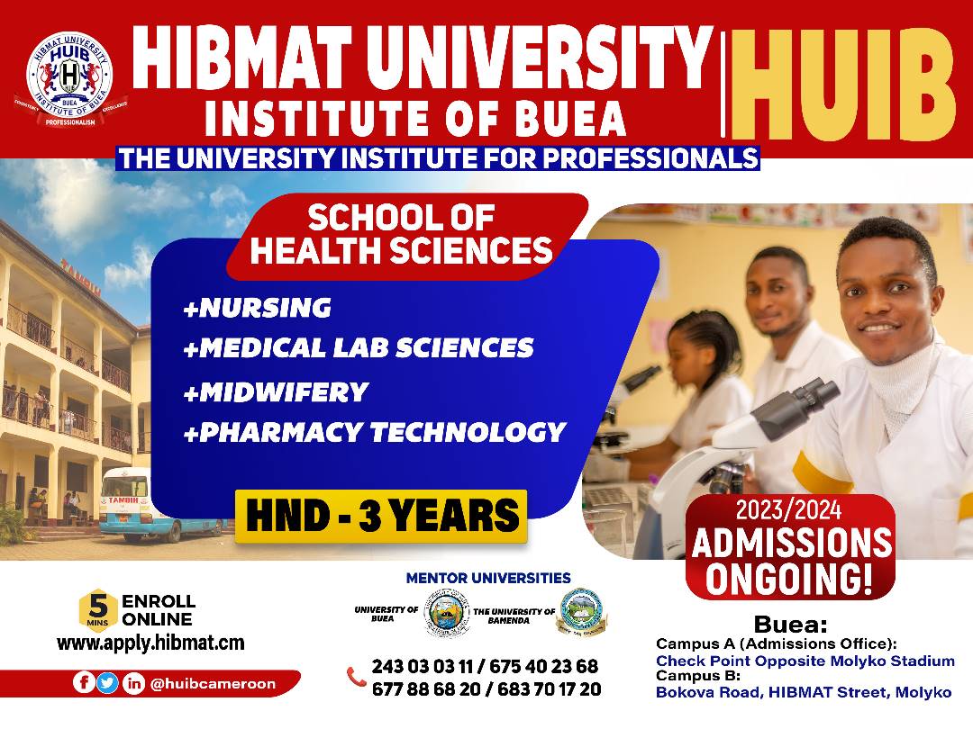 HuibCameroon's tweet photo. Elevate your passion for healthcare with HUIB's Pharmacy Technology, Nursing, Midwifery and Medical Laboratory Science programs. From medication dispensing, Care giving to patient education, you'll play a vital role in improving health outcomes. https://t.co/eMf1d3mqTR