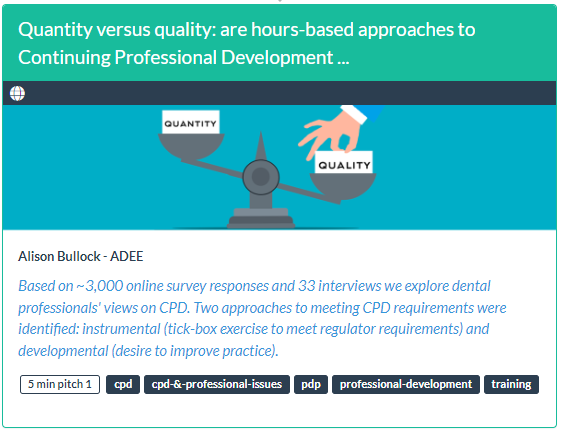 CUREMeDE's tweet photo. Next @alisonbullock6 presents "Quantity versus quality: are hours-based approaches to Continuing Professional Development fit for purpose?" continues at 12.50  https://t.co/Js5o2CtbjP #ADEE https://t.co/B6CNPXdDZH