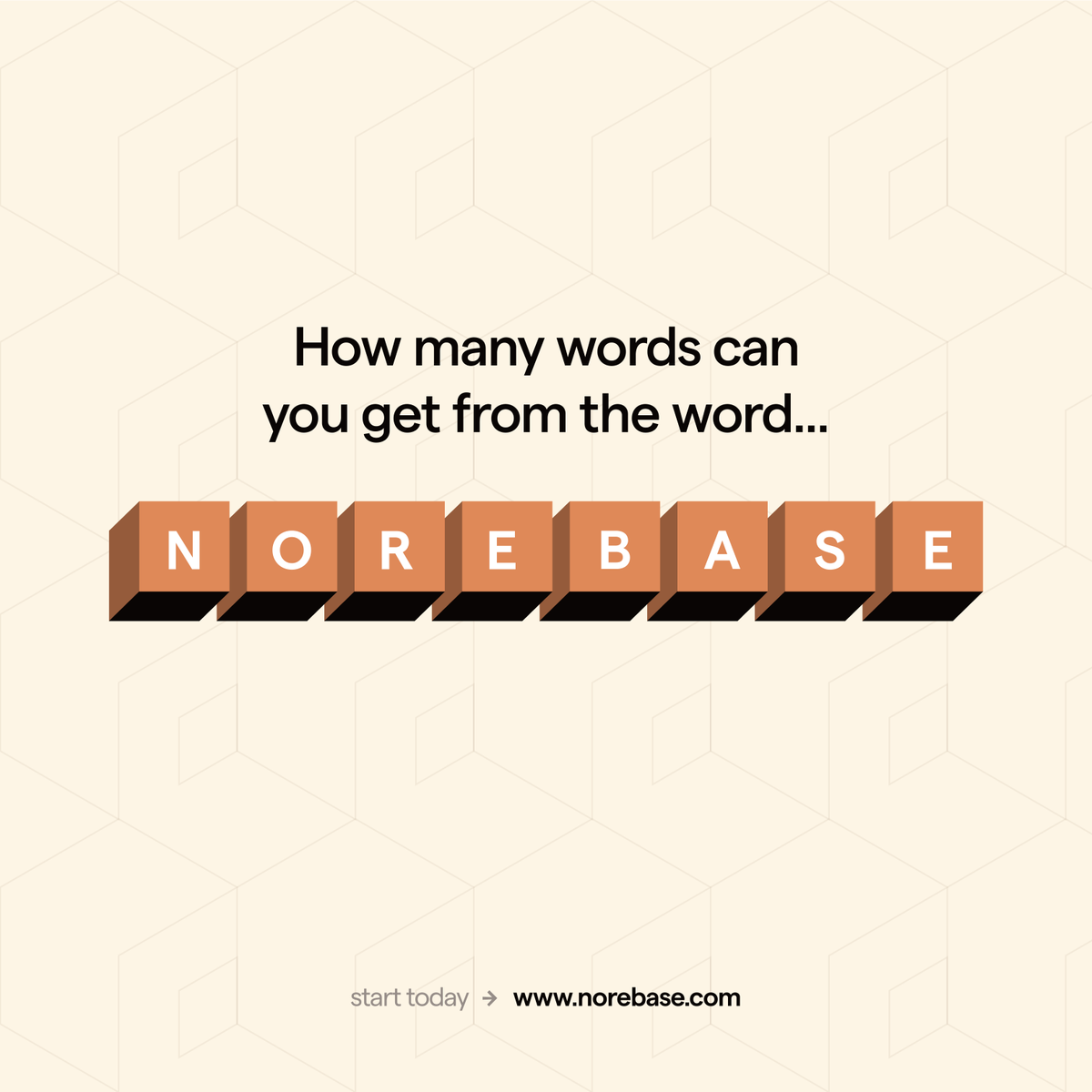 Norebase's tweet photo. How many words can you get from rearranging and combining the letters that spell 'NOREBASE"?
#Norebase #GoBeyondBorders #Wordplay #WordWizardry https://t.co/nL7v9vE6CZ