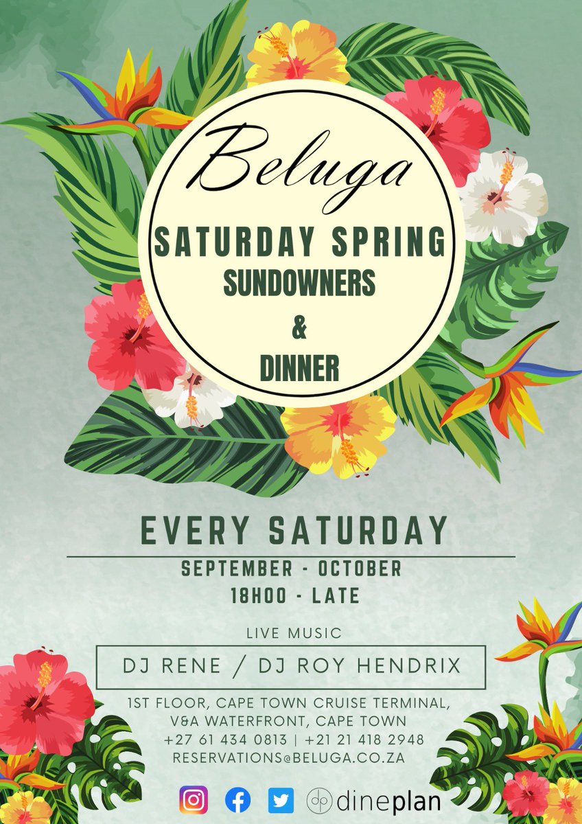 🌻🌺Spring has Sprung and so have we! 🌺🌻

Join us for Saturday Spring Sundowners &amp; Dinner at Beluga Restaurant every Saturday evening 🎵💃🕺

18h00 - Late | September - October | Live Music 
#beluga #capetown #spring #summer #vibes #capetownrestaurants #sushi #cocktails