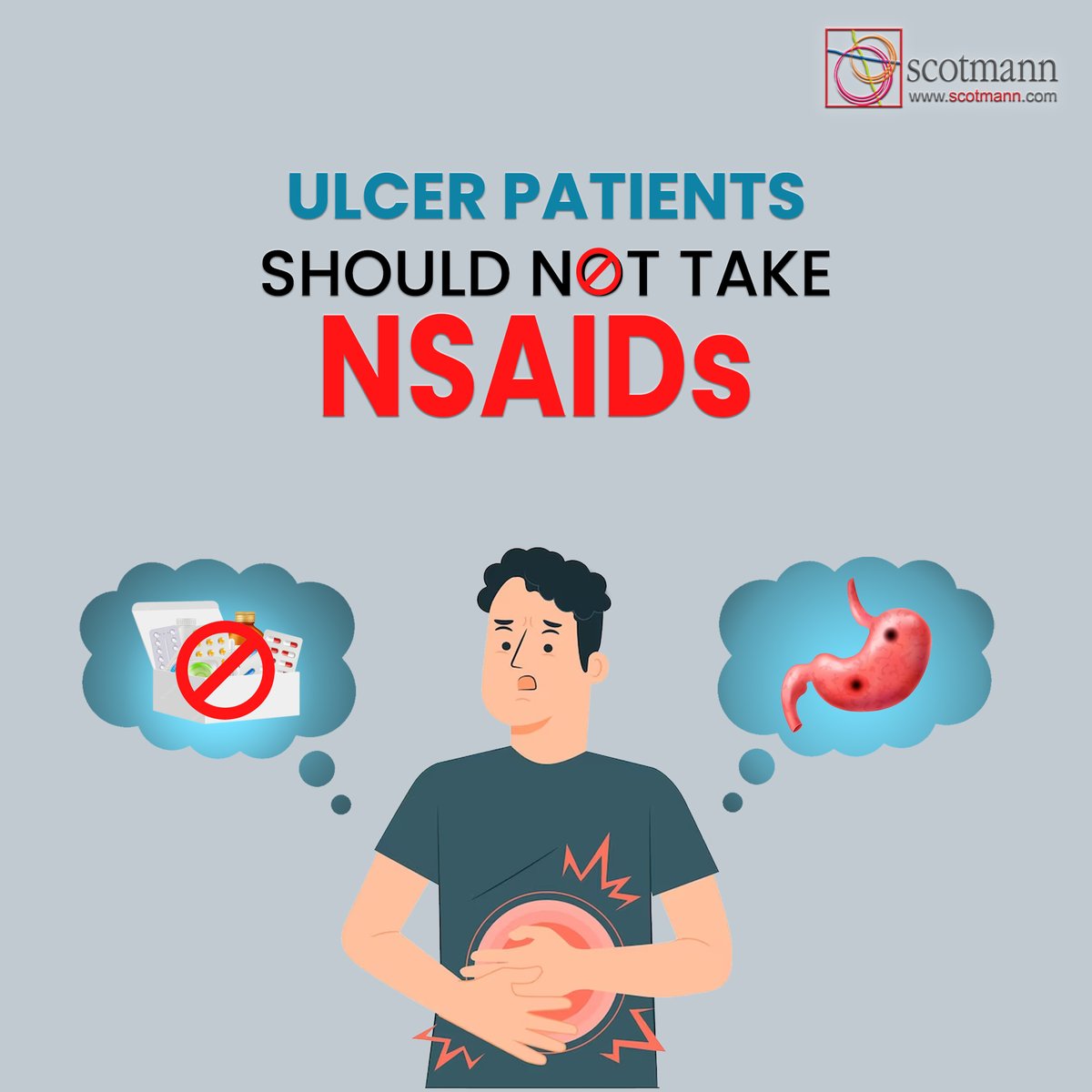 ScotmannPharma's tweet photo. Got Ulcers? Taking Pain-killers? NSAIDs like aspirin, ibuprofen etc. are NOT the way to go. They can stir up trouble and complications. Opt for Paracetamol instead & always trust your doctor's advice β they know best!
#MediBytes #Ulcers #ScotmannPharmaceuticals #LifeAtScotmann https://t.co/gWyoHqTUmo