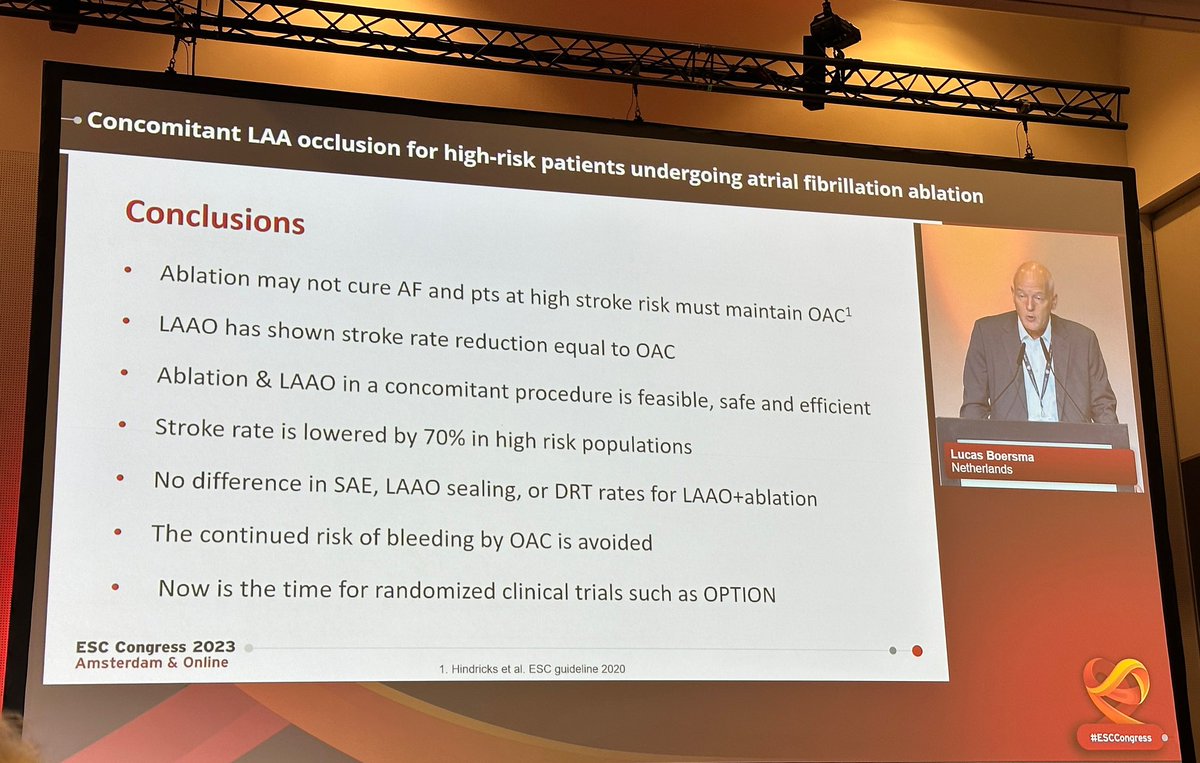 @boersma_lucas at #ESC2023 advocating for concomitant LAA closure with AF ablation: improved patient’s safety as the main driver. Is it time to convince the authorities to reimburse a combined procedure?