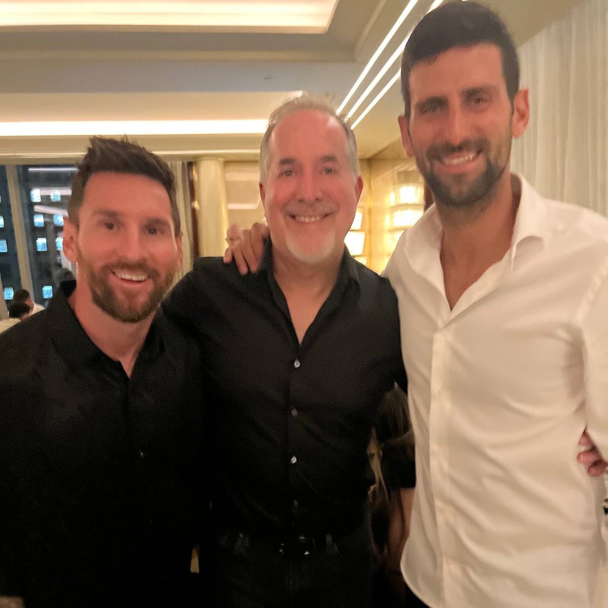 Leo #Messi with Novak #Djokovic and #InterMiami Co-owner #JorgeMas 😎