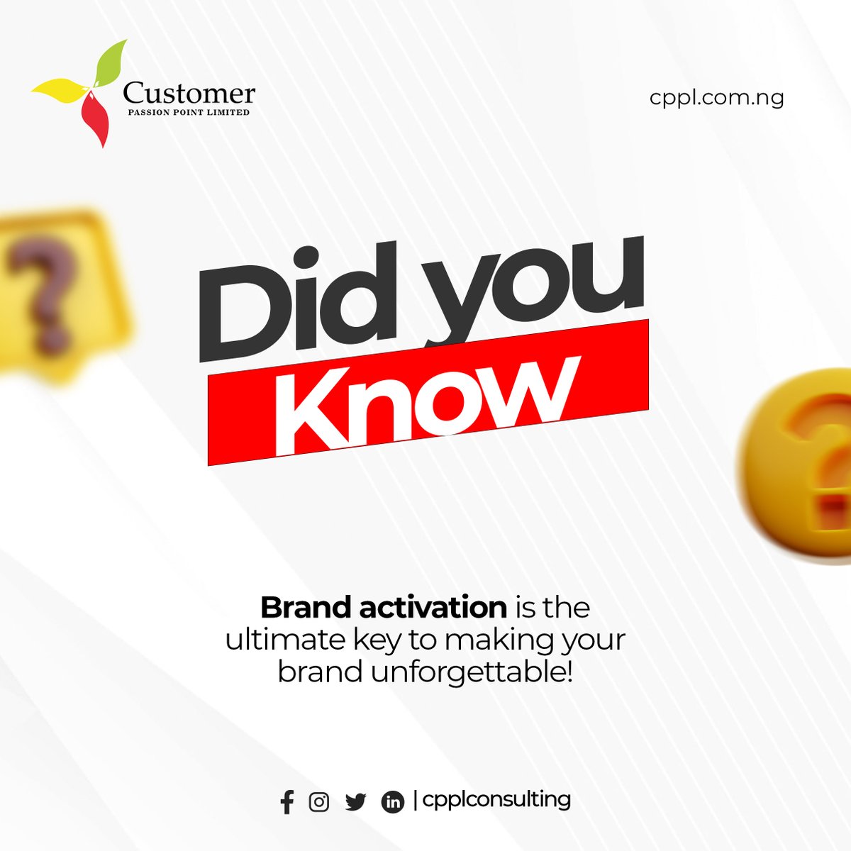 cppltraining's tweet image. Do you know?  Brand activation is the ultimate key to creating memorable experiences that leave a lasting impression and making your brand unforgettable! Ready to take your brand to the next level? 
Call 07011962027
Visit cppl.com.ng
#brandactivation #cpplconsulting
