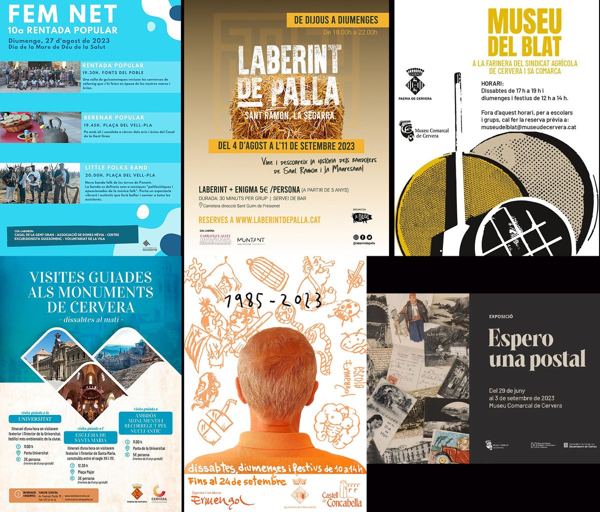 SomSegarra's tweet photo. Sense plans per al cap de setmana? #aquelarre #festesmajors #concerts #vesprada #mercat #laberint #visites #expos viu l' #estiusegarra!
@lasegarra @paeriacervera @aquelarre_cerve
@TurismedeFores @museudecervera @CConcabella @valldellobregos @Espitllera 
ℹ️ https://t.co/8ZHEiD1Ad2 https://t.co/fYJOVO5lyR