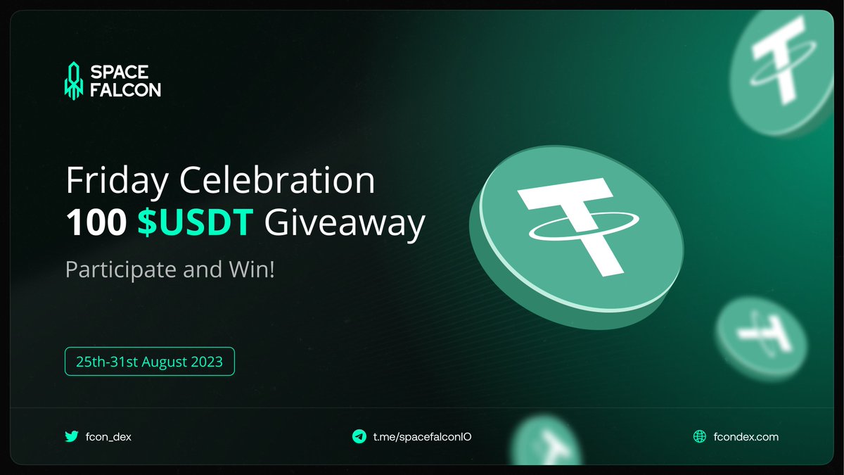 fcon_dex's tweet photo. Friday Celebration Giveaway! 🎉

100 $USDT for 1 lucky winner! 🏆

Requirements:
✅ Follow @fcon_dex and @SpaceFalconIO
✅ Like &amp; RT
✅ Tag 3 friends

👑 Bonus task - Engage with the latest posts of both accounts.

⏰ 25th - 31st, August

#Giveaway #Airdrop #Web3 #Crypto #Friday https://t.co/rxXTsejevH