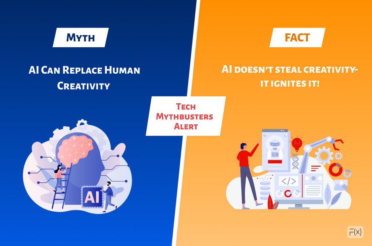 AI isn't replacing creativity, it's supercharging it!💡

Uncover the truth behind the myth that AI can replace human ingenuity. 

Together, let's celebrate the harmony of AI's analytical strength and the creative spark in all of us.🎨

#TechMythbusters 
#DataScience 
#FxDataLabs