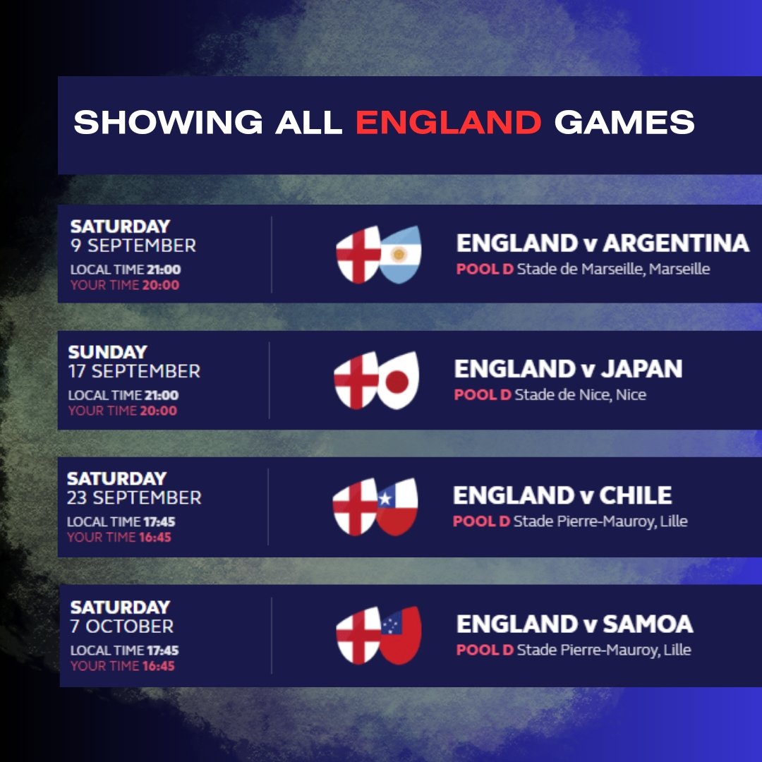 We will be showing all England Rugby World Cup games - see you on the 9th! 🏈🏈