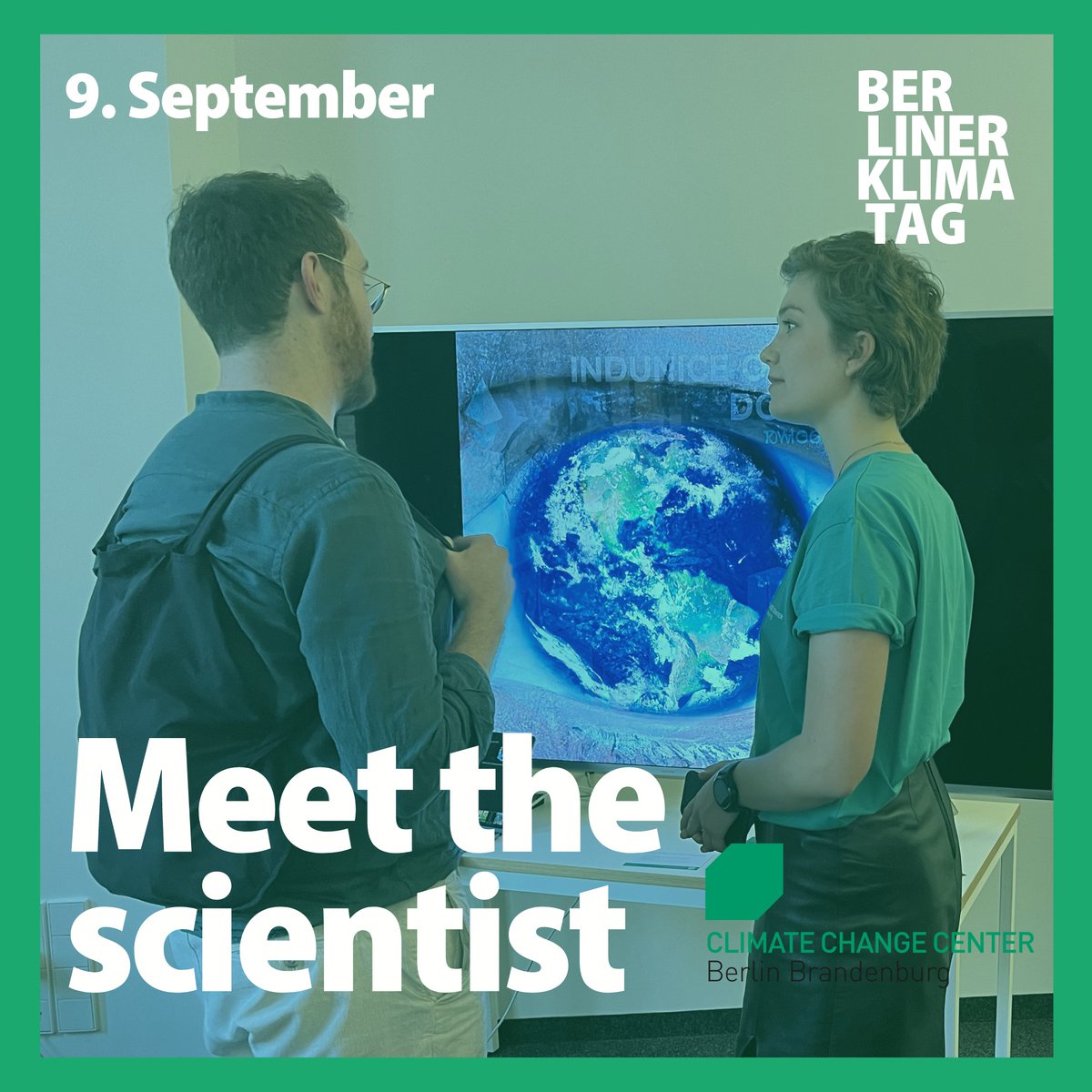 Meet the Scientist beim #BerlinerKlimatag! ✨

Im Kamp gegen die Klimakrise heißt es oft: #UniteBehindTheScience!'. Beim Klimatag könnt ihr Wissenschaftler*innen treffen und mit Fragen löchern! 🔭

Wir freuen uns auf dieses Format von @cccKlimazentrum! 💬