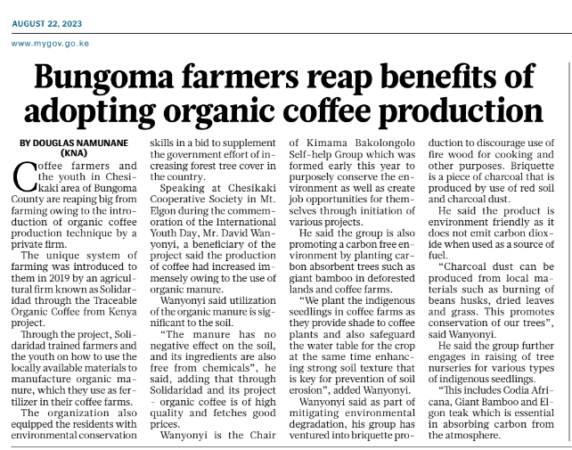 This month, our Traceable Organic Coffee Program funded by <a href="/DanishMFA/">Denmark MFA 🇩🇰</a> celebrated the efforts of youth in the coffee value chain through adaptation of organic practices at the News Chesikaki Coffee Cooperative in #Bungoma County, #Kenya

Read More Here:  bit.ly/3OOEnBm