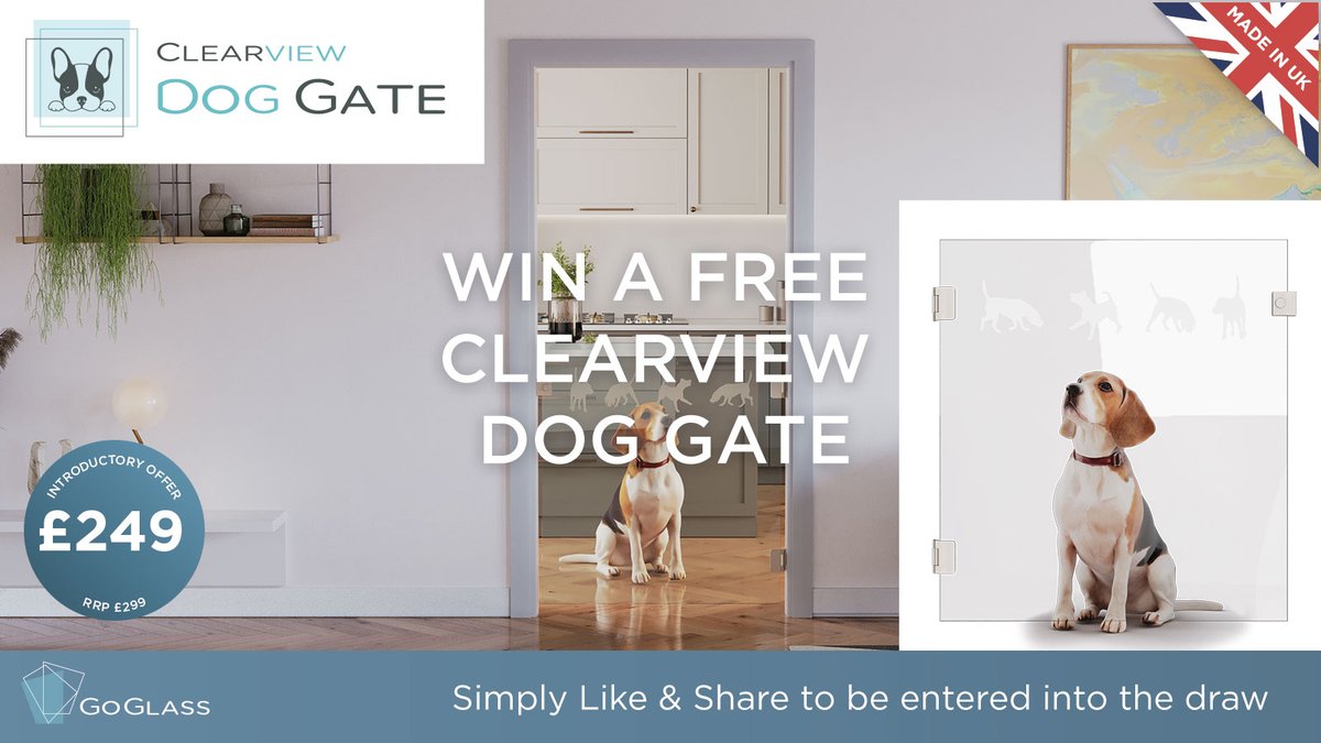 Simply Like, Share &amp; follow the link to sign up to the draw. Its FREE.

goglass.co.uk/dog-gate-compe…

The draw will be on 31st August.
Thank you for your time ;-)

#dog #pet #doglover #doglovers