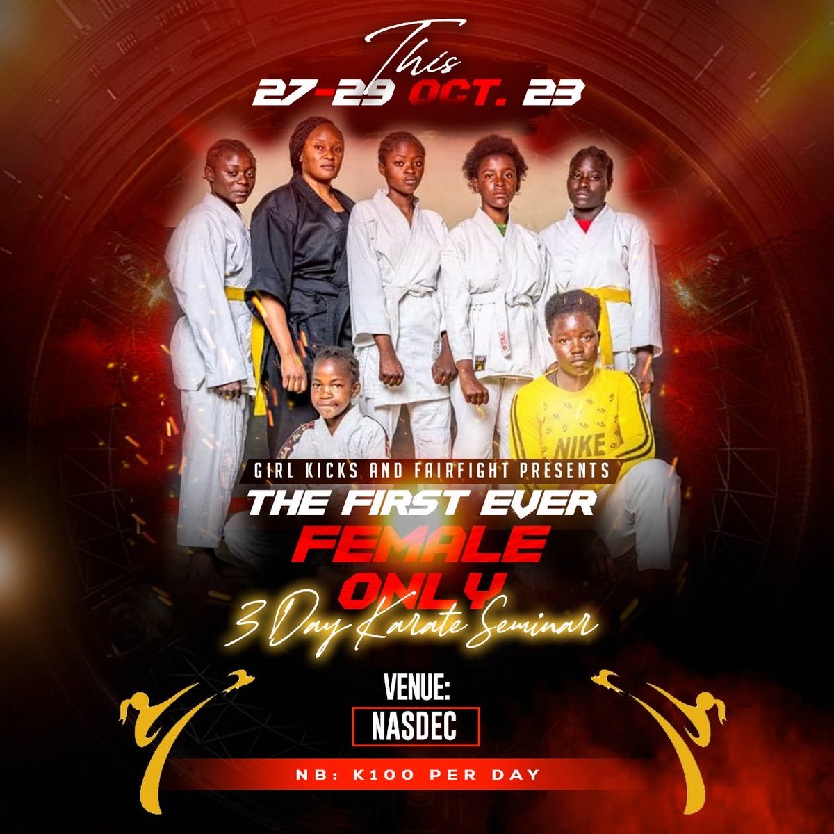 NayombeM's tweet photo. Make a date with us this October, for Zambia’s first ever all female Karate seminar!! call 0776066646 for more info. #nowspar #womeninsport https://t.co/T1Cb7Wm3uT