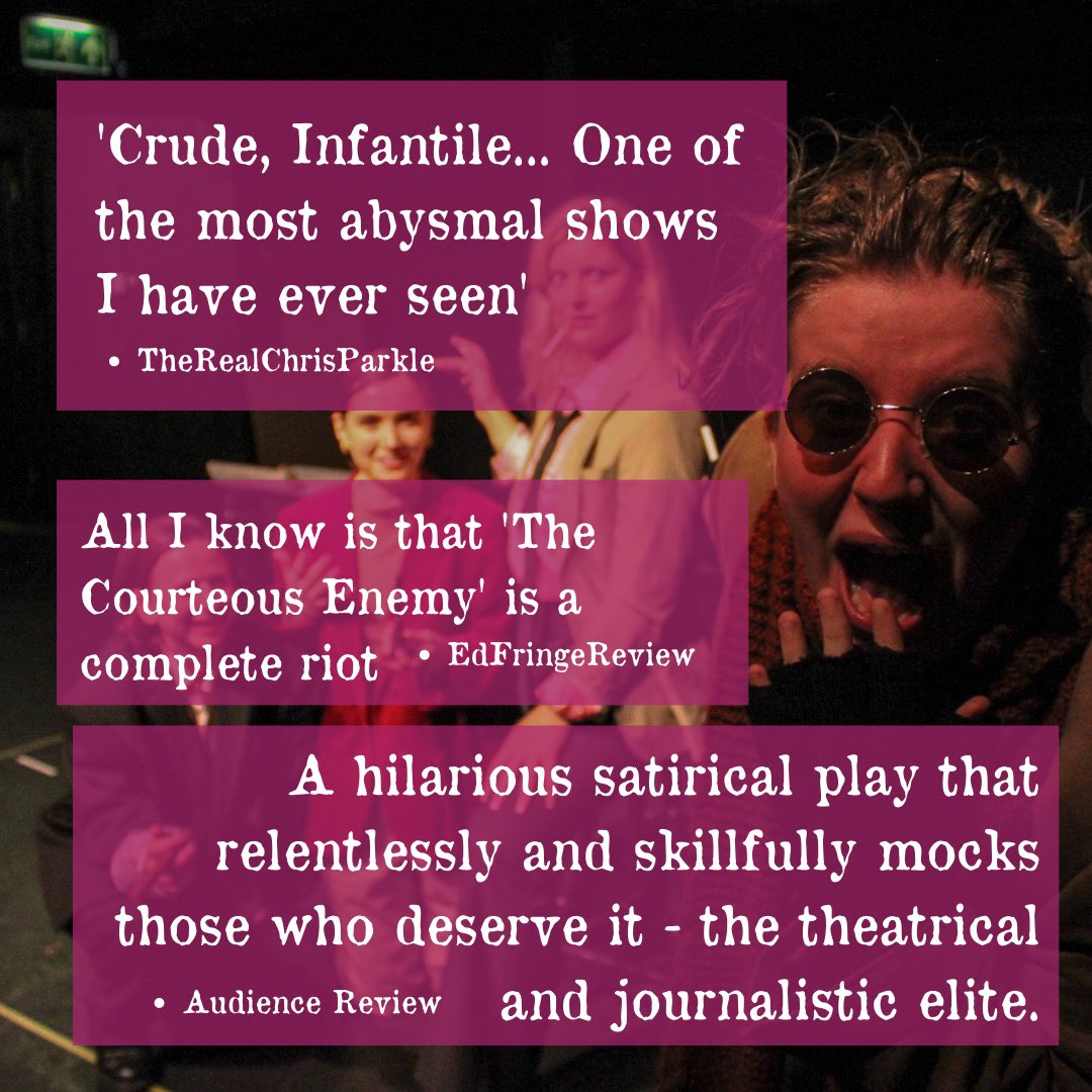 EnemyFringe's tweet photo. We couldn’t agree with you more #realchrisparkle. 

Only two shows left of The Courteous Enemy, grab your tickets now you goblin creatures. 

#edfringe #Edinburgh #FillYerBoots #fringe2023 #spaceuk #absurdism https://t.co/5Z9fRPJ6S5