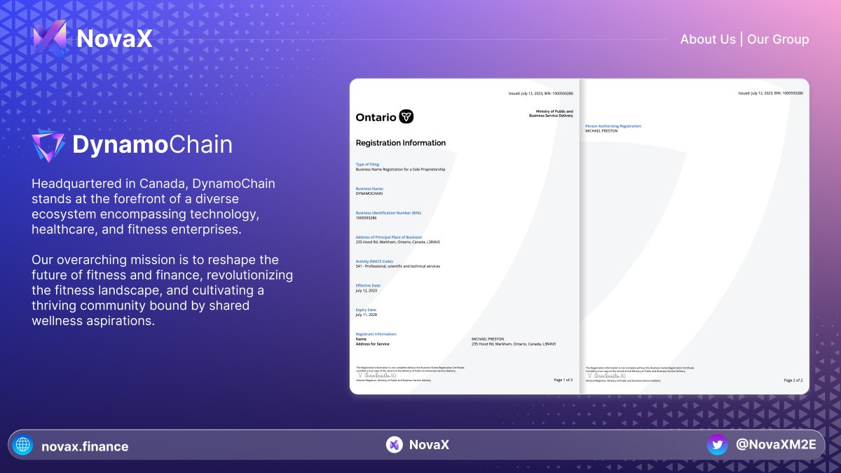 NovaXM2E's tweet photo. DynamoChain 🔗

➡️ Headquartered in Canada, DynamoChain stands at the forefront of a diverse ecosystem encompassing technology, healthcare, and fitness enterprises. 

➡️ Our overarching mission is to reshape the future of fitness and finance, revolutionizing the fitness landscape, and cultivating a thriving community bound by shared wellness aspirations.
#NovaX #M2E #MoveToEarn