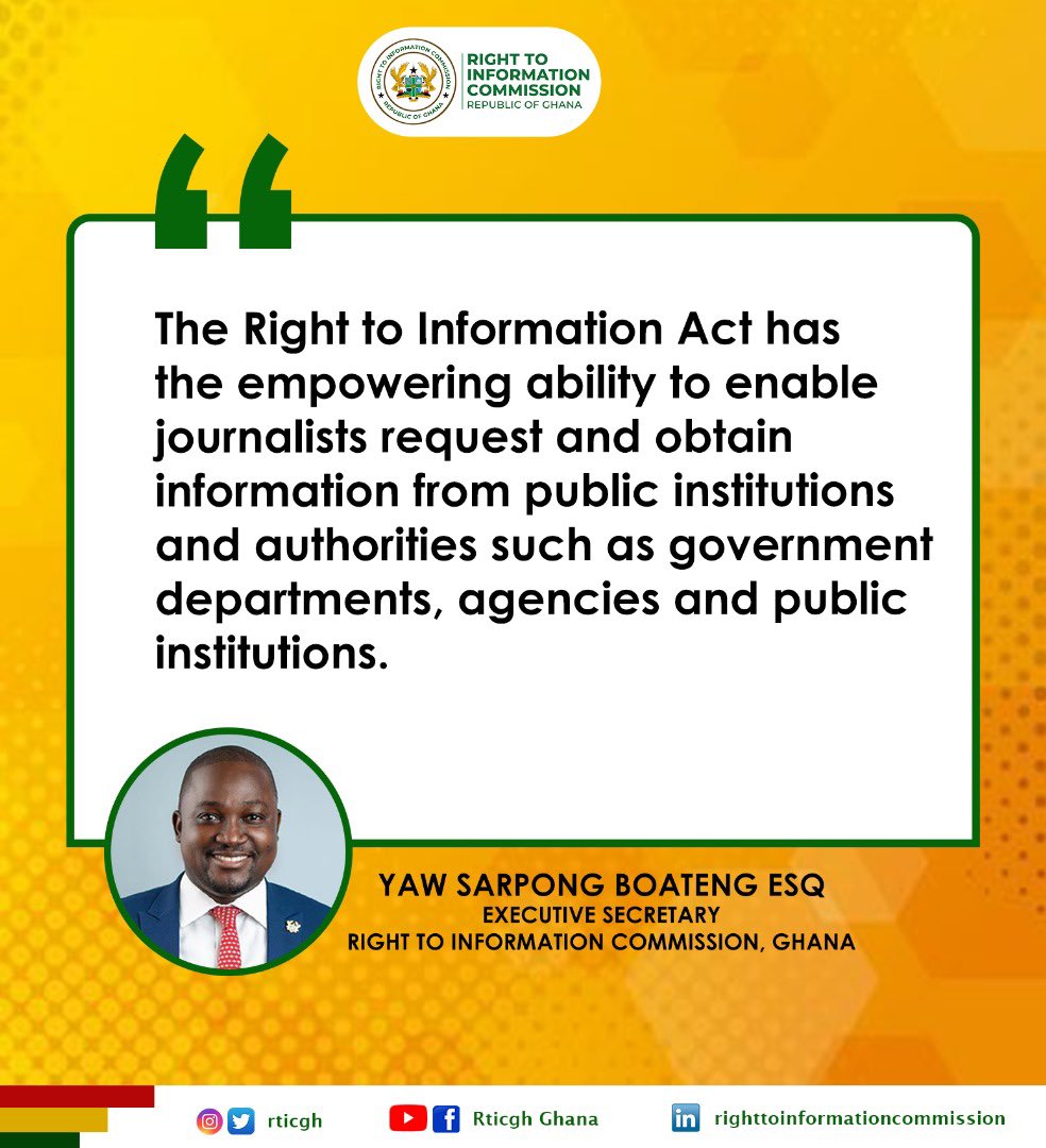 rticghana's tweet photo. Excepts of the Executive Secretary of the Right to Information Commission, Yaw Sarpong Boateng Esq ., speech at a GJA Forum.
#KnowTheRTIAct
#Act989
#RTICommission https://t.co/oxZvSX34aZ