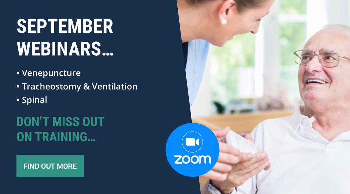 Don’t miss your chance to join our online Clinical and Complex Care Open Webinars in September. Location is not an issue with our interactive Zoom webinars.

Spinal Injury / Tracheostomy &amp; Ventilation / Venepuncture

Find out more: bit.ly/3suwOYX