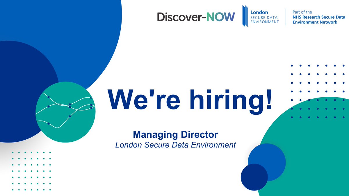 Now recruiting: Managing Director for London SDE 
 
As the capital develops one of the world’s largest Real World Evidence assets, the London SDE  is recruiting a Managing Director to oversee its development. 

Find out more: ow.ly/zaCn50PAI2E

#RWE